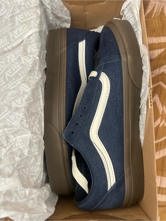 Vans Shoes - Vans Women’s Navy Canvas Low-Top Sneakers with White Stripe and Brown Sole